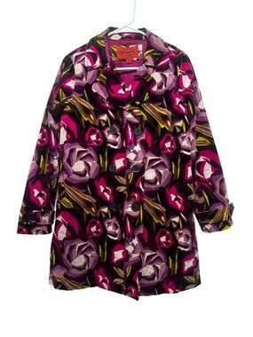 Missoni for Target Floral Pea Coat in Magenta, Purple, Olive